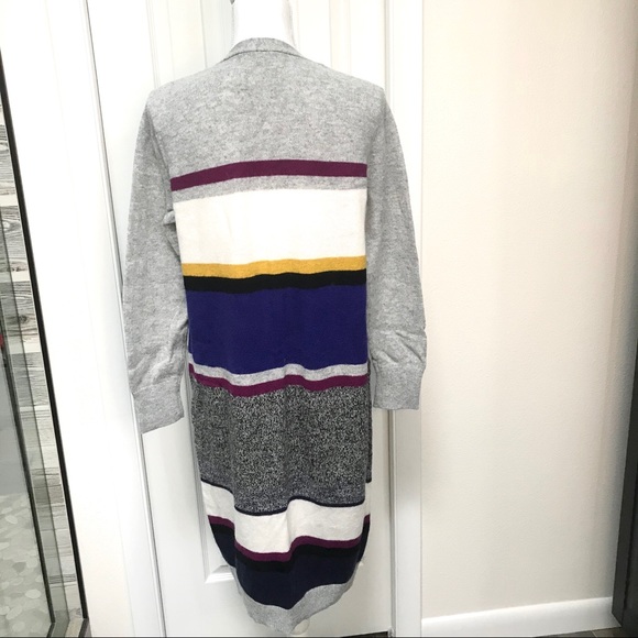HP 🎉 HALOGEN Color Block Striped Long Cardigan Purple Blue Gray Yellow M - Picture 3 of 6
